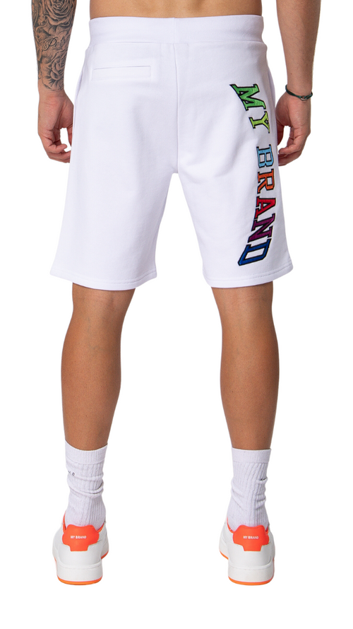MY BRAND RAINBOW COLLEGE SHORTS | WHITE