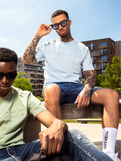 MYBRAND Embosed Statement Tee | LIGHT BLUE
