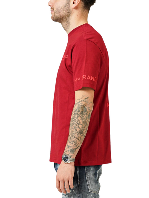 MY BRAND LOGO UPSIDE DOWN CHEST BURGUNDY T-SHIRT | CAMEL