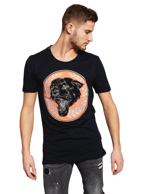 NEON CIRCLE PANTHER T-SHIRT | NAVY