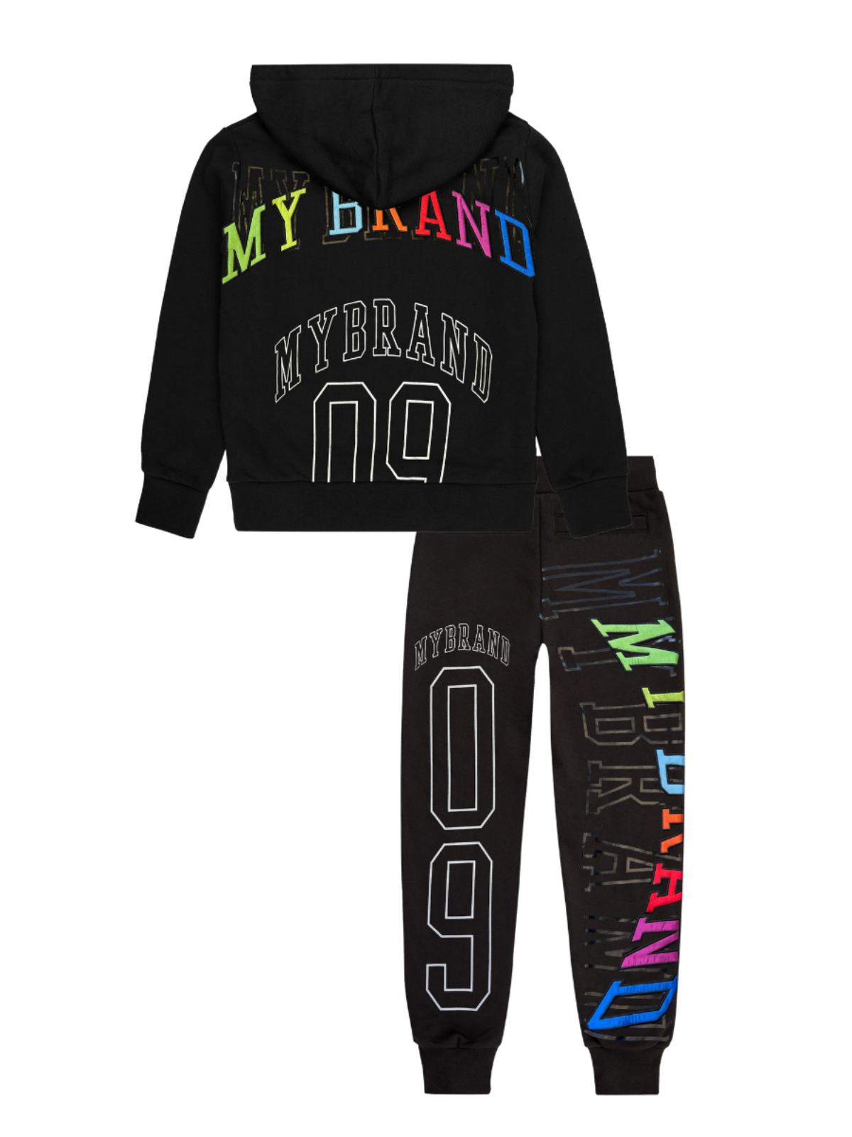RAINBOW CAPSULE WITH TEXT JOGGINGSUIT | BLACK