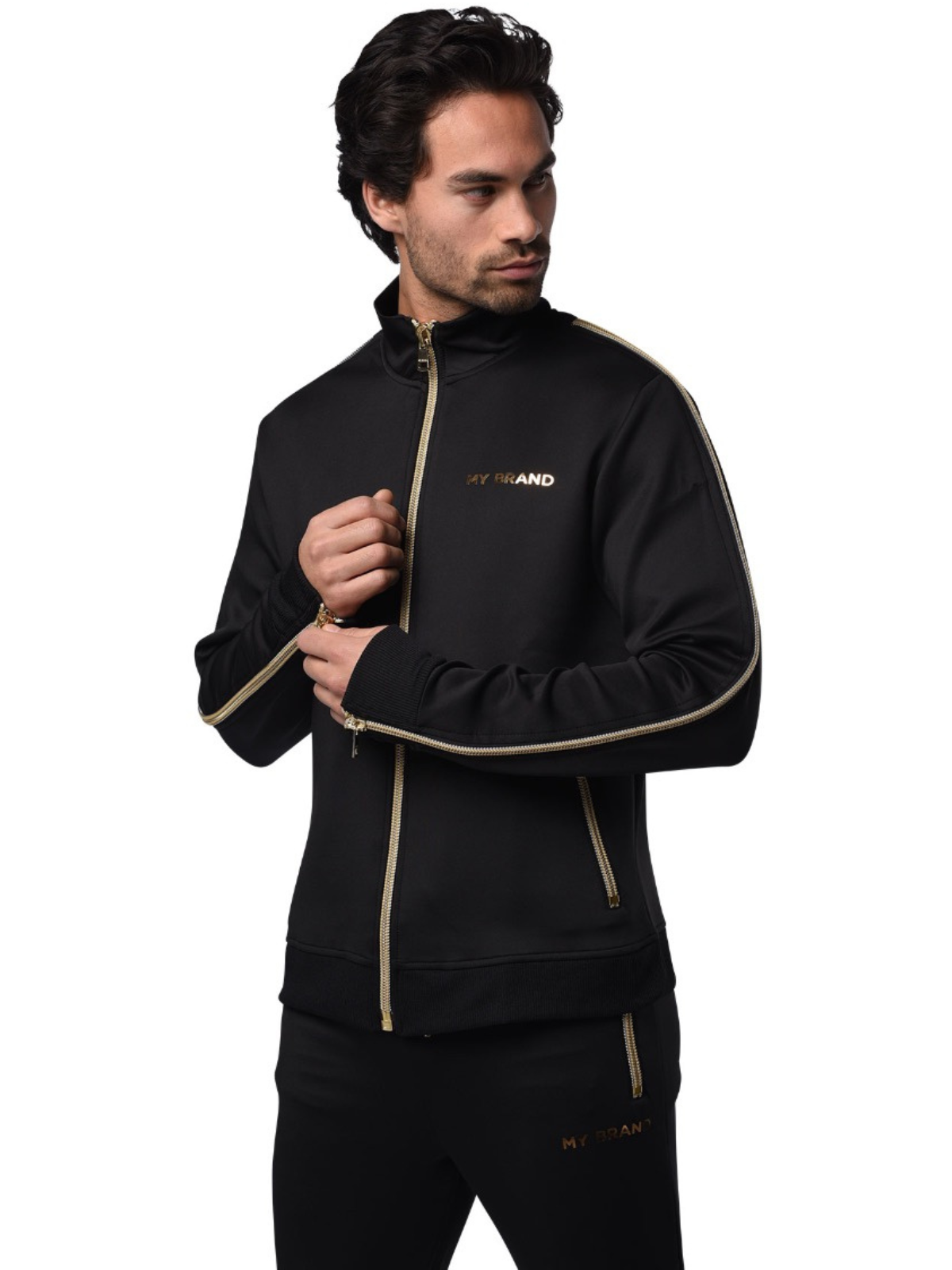Gold Zipper Tracksuit | BLACK