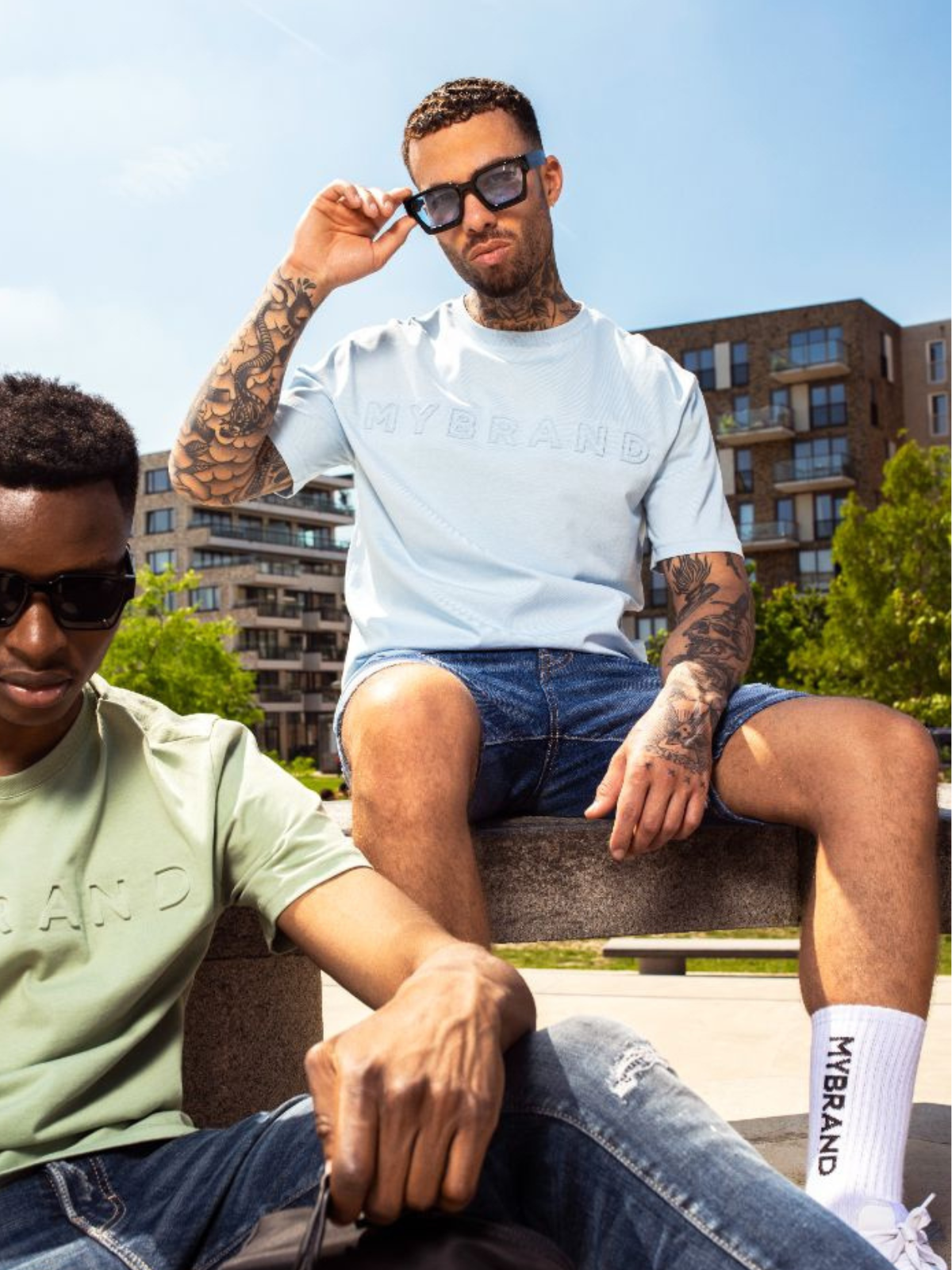MYBRAND Embosed Statement Tee | LIGHT BLUE