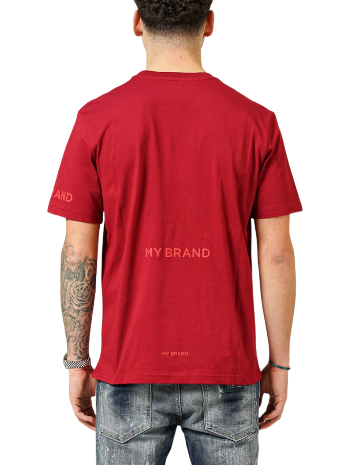 MY BRAND LOGO UPSIDE DOWN CHEST BURGUNDY T-SHIRT | CAMEL