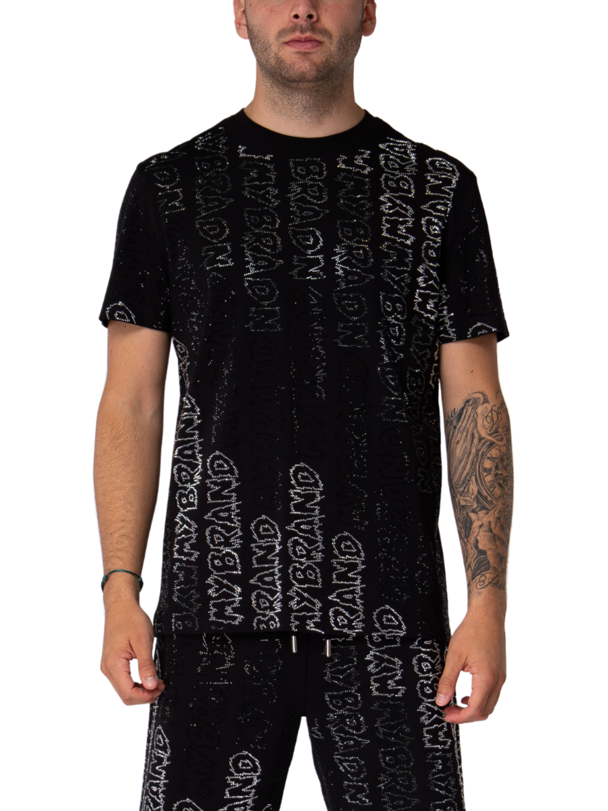 Rhinestone Gradient MB T-Shirt Black | DARK GREY