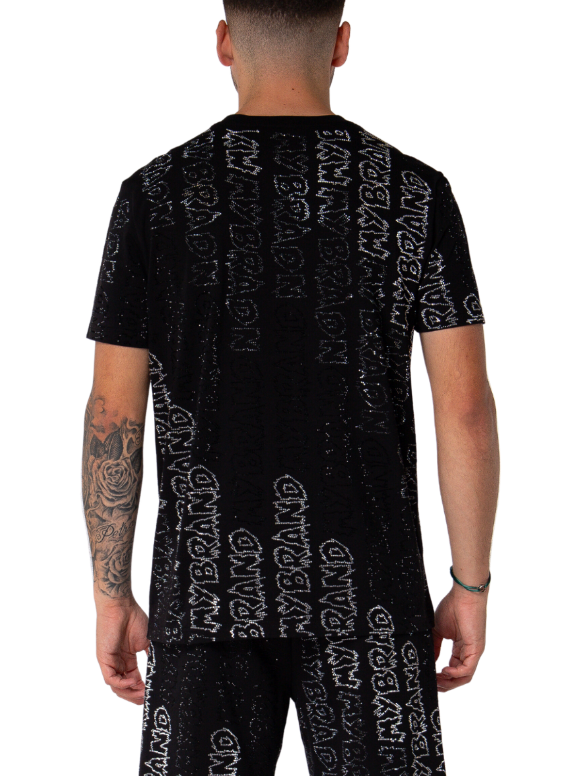 Rhinestone Gradient MB T-Shirt Black | DARK GREY