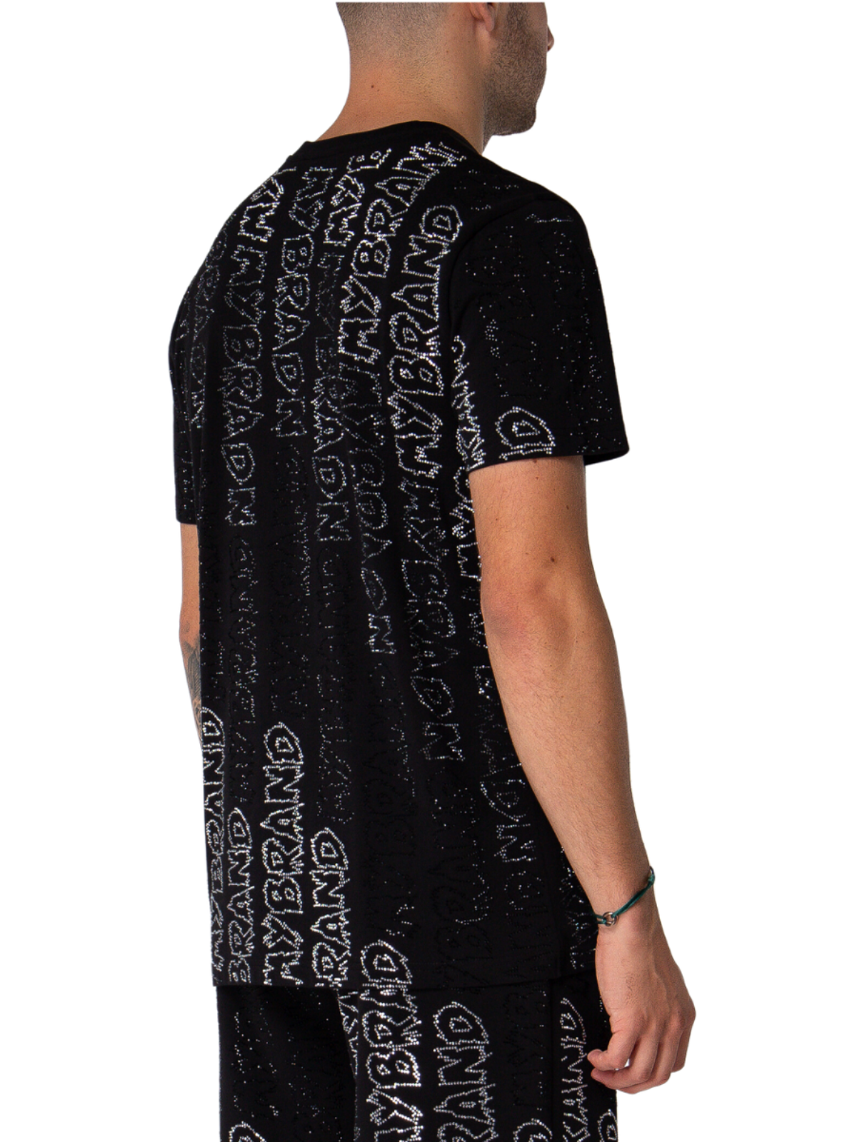 Rhinestone Gradient MB T-Shirt Black | DARK GREY